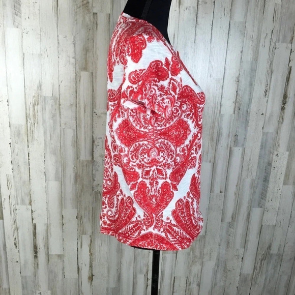 Lucky Brand Bandana Print Red Tee Shirt Top Blouse - Picture 4 of 7